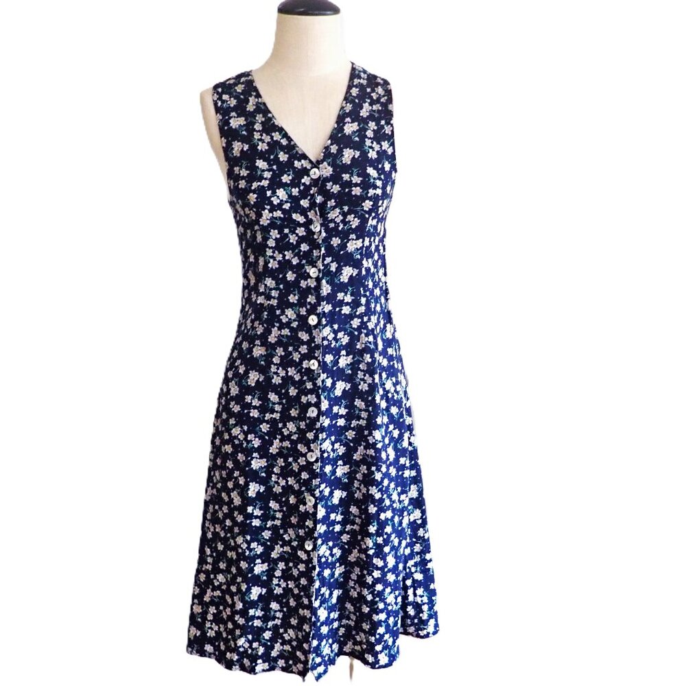 VTG Petite Impressions Button Down Midi Floral Dress Size S